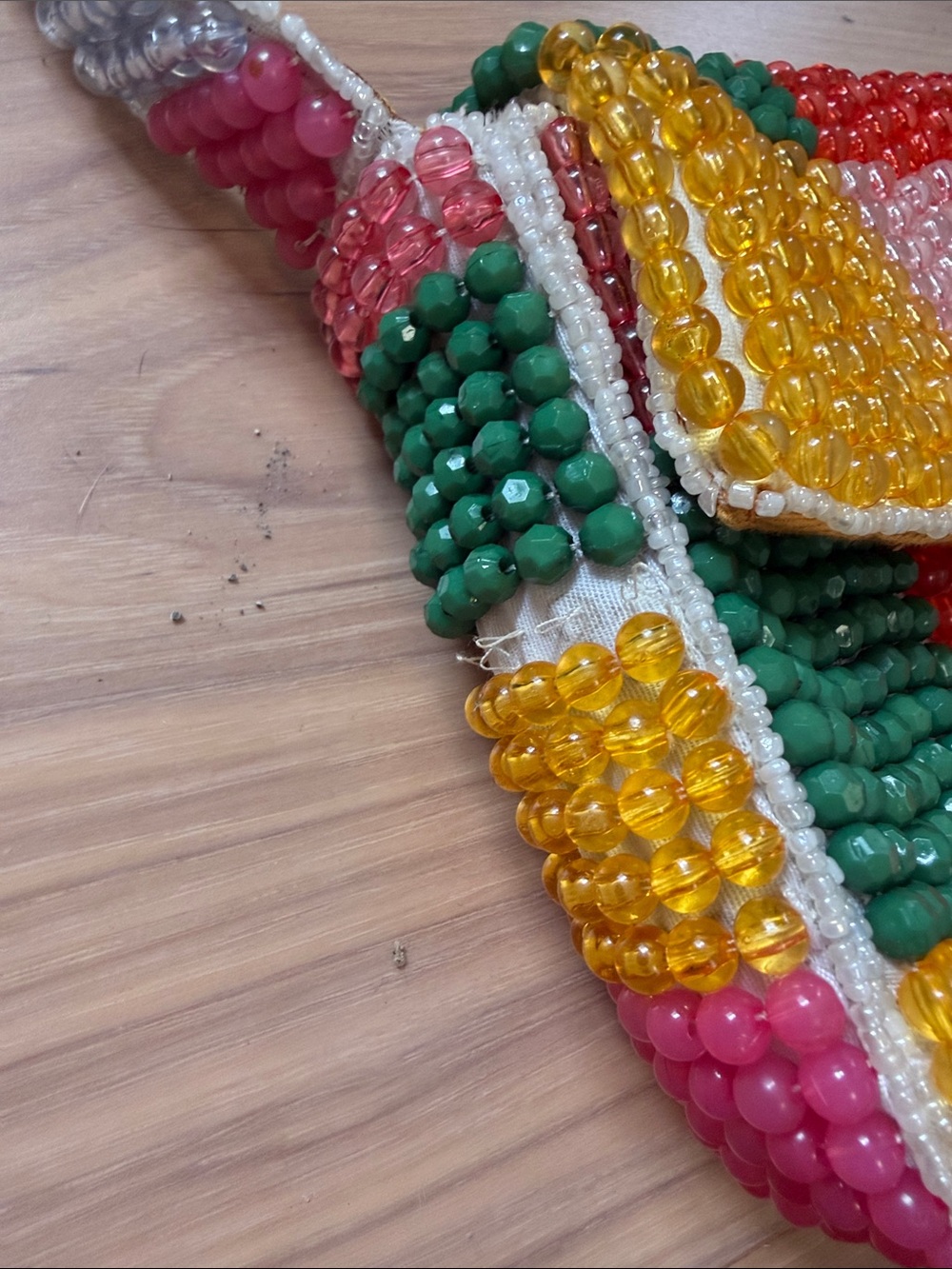 Anthropologie Beaded Patchwork Shoulder Bag in Green, Pink, Yellow, Red, Cream - Picture 8 of 8